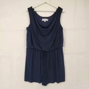 Emma & Michele Womens Navy Blue Romper Draped Cowl Neck L